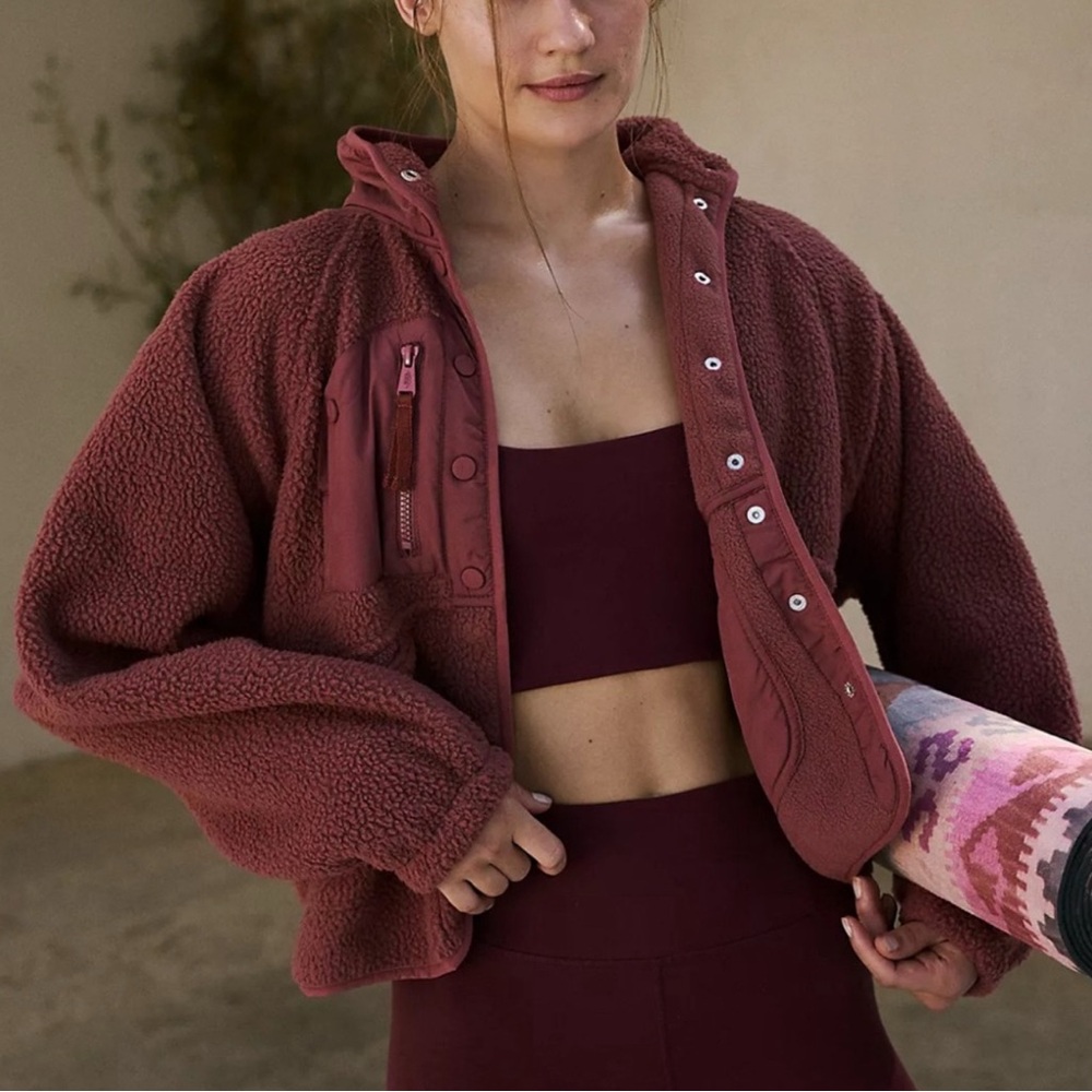 NWT FP movement X Hatch Hit The Slopes Fleece Jacket deep maroon/drk red